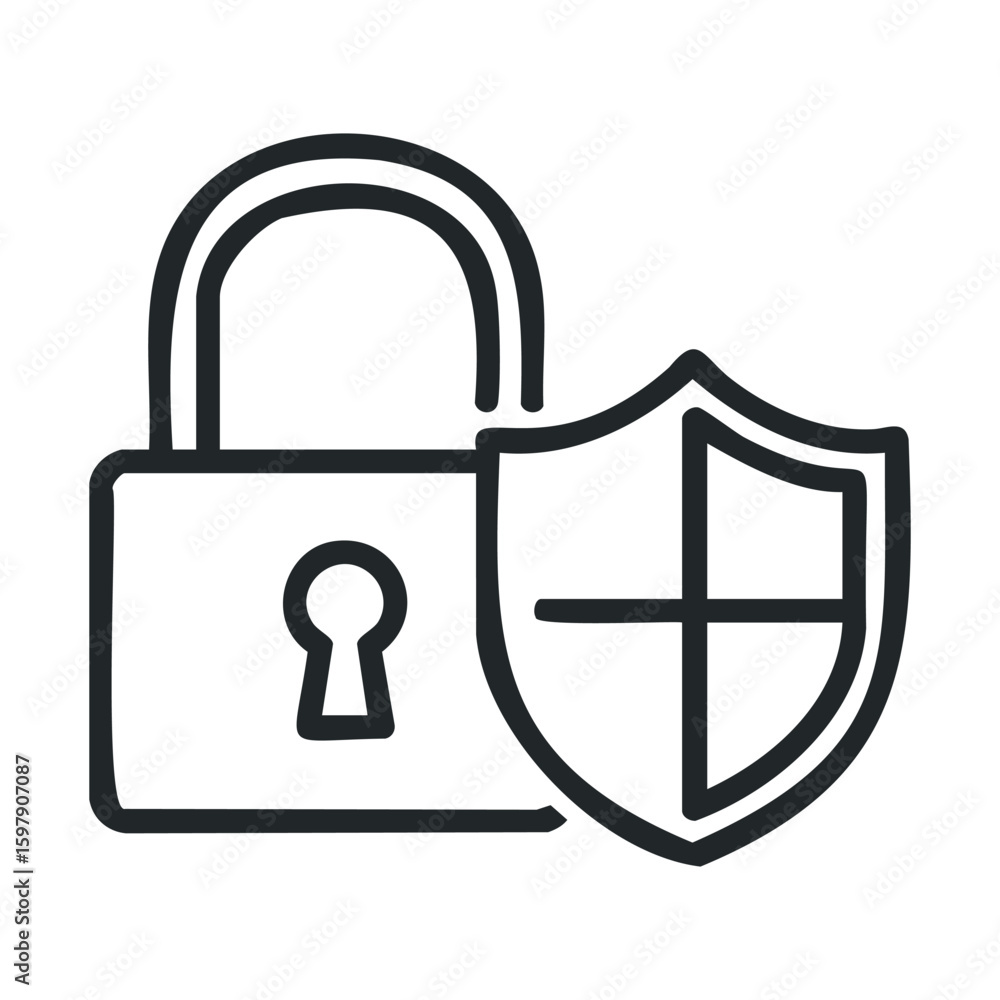 Poster secure padlock icon with shield symbolizing protection and security
