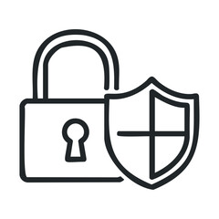 Secure padlock icon with shield symbolizing protection and security