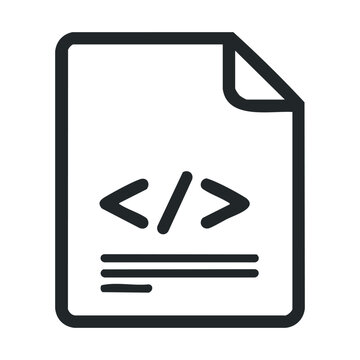 Code icon with document and angle brackets on white background
