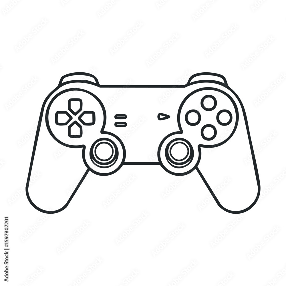 Poster outline of a gaming controller: classic design with buttons and joysticks