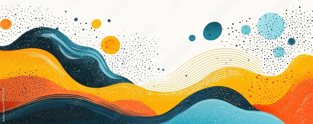 Aufkleber abstract artwork with colorful waves and dots in a modern design