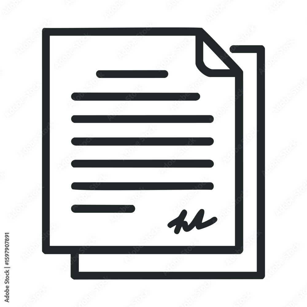 Poster signed document icon with text and signature in black and white