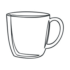 Black and white outline of a minimalist coffee mug drawing