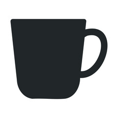 Minimalist black coffee mug icon on white background