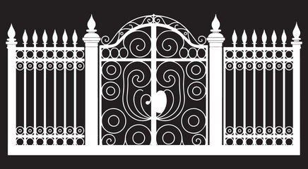 Ornamental Iron Gate Vector Design – Decorative Wrought Fence Silhouette