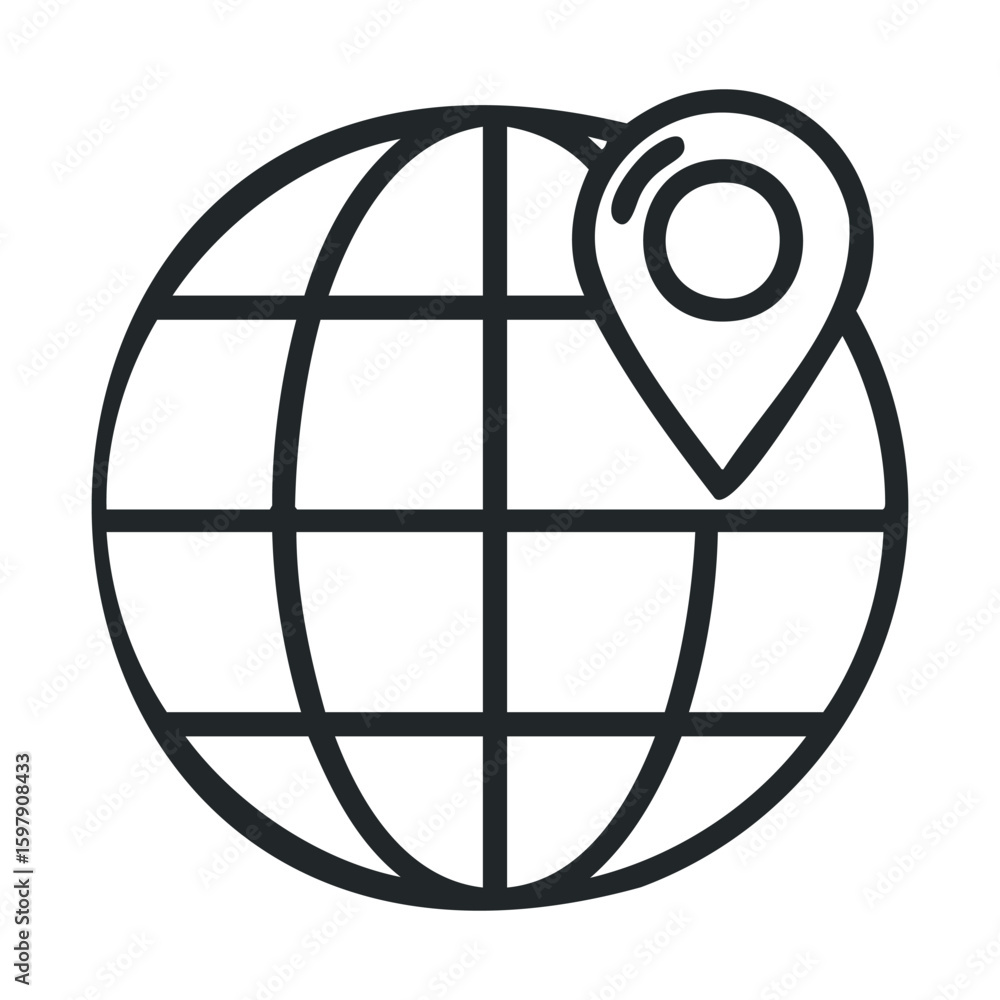 Poster globe with location pin icon signifying global positioning and navigation