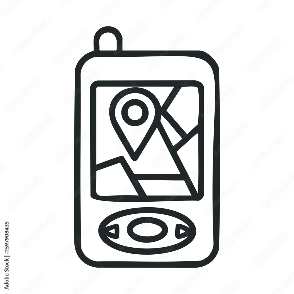 Poster handheld gps navigation device with map pin icon for location tracking