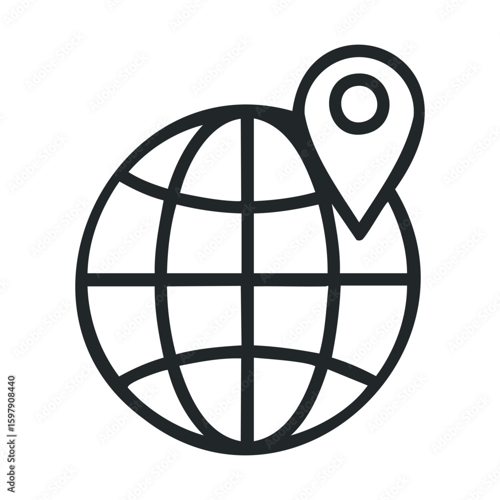 Poster global location icon with globe and map pin