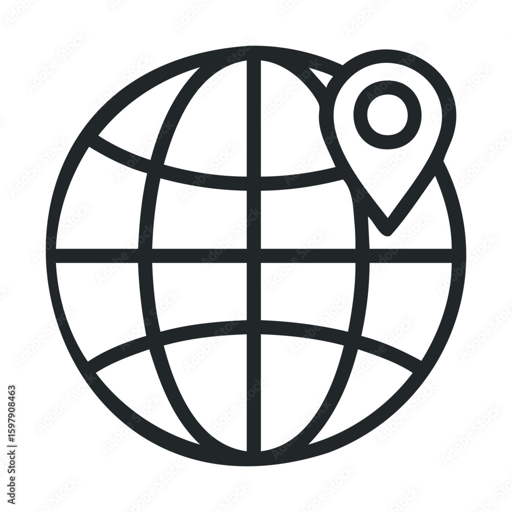 Poster globe with location pin icon representing global positioning and navigation