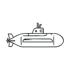 Simple hand-drawn submarine illustration in black and white with periscope