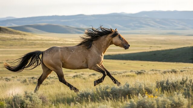 Kiger Mustang Running Freely Across Open Plains
