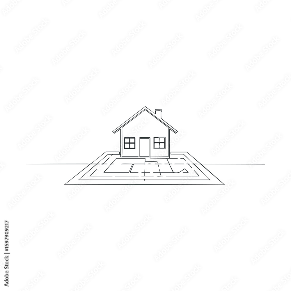 Poster minimalist line art of house with maze path