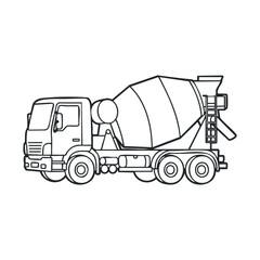 Illustrated cement mixer truck line art on white background