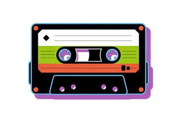Obraz premium A vibrant cassette tape illustration brings back the nostalgia of 80s and 90s music culture isolated on white background