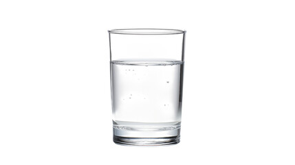 Clear glass filled with pure water and subtle air bubbles,isolated on white or transparent png.