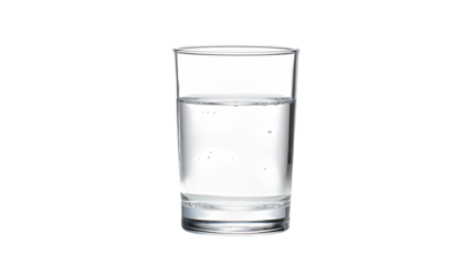 Clear glass filled with pure water and subtle air bubbles,isolated on white or transparent png.