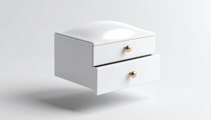 Fototapeta premium Floating White Drawer Knob Mockup With Satin Texture And Golden Knobs