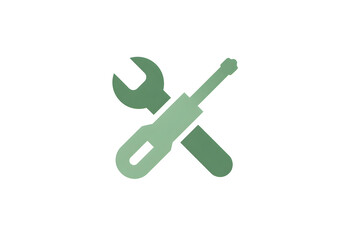 Green Wrench and Screwdriver Icon on Transparent Background