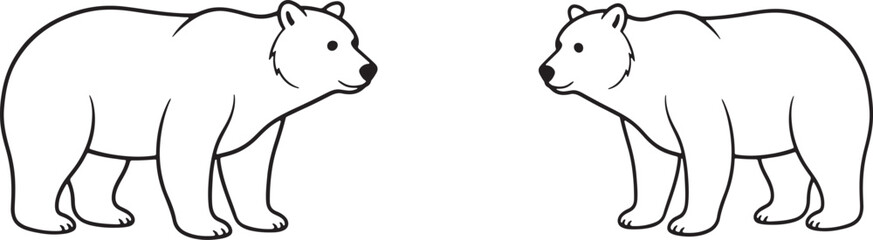 Two cartoon polar bears standing facing each other in a simple line drawing