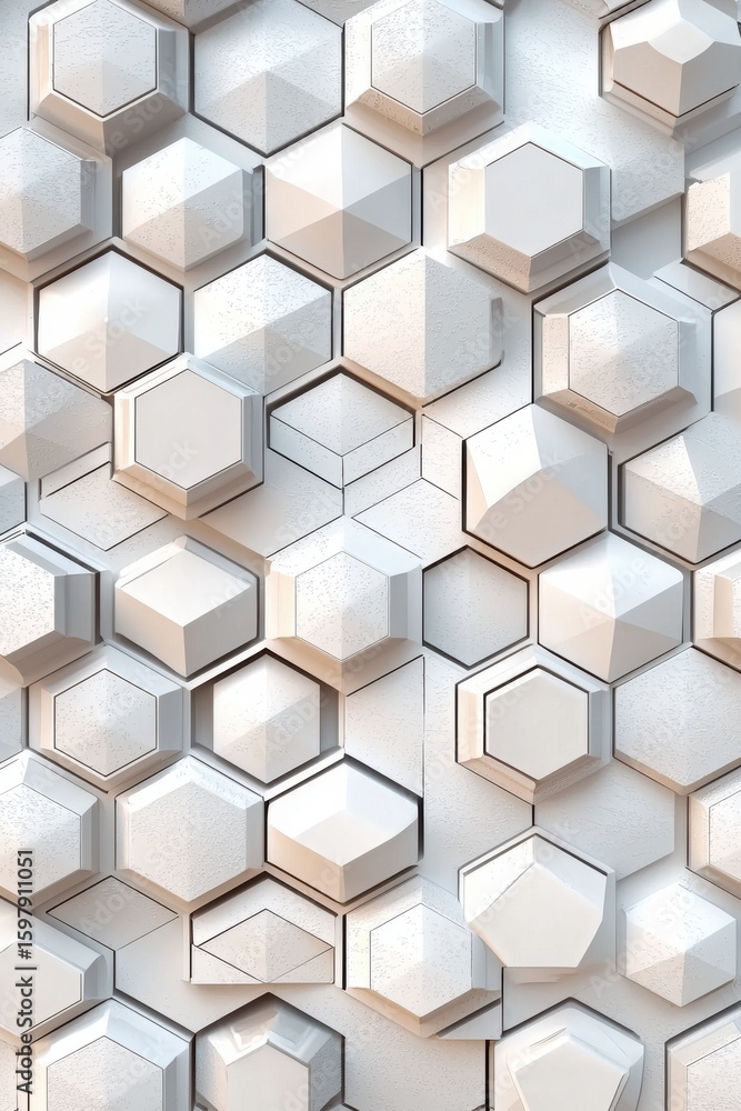 Poster white and gray hexagonal tile pattern with marble texture