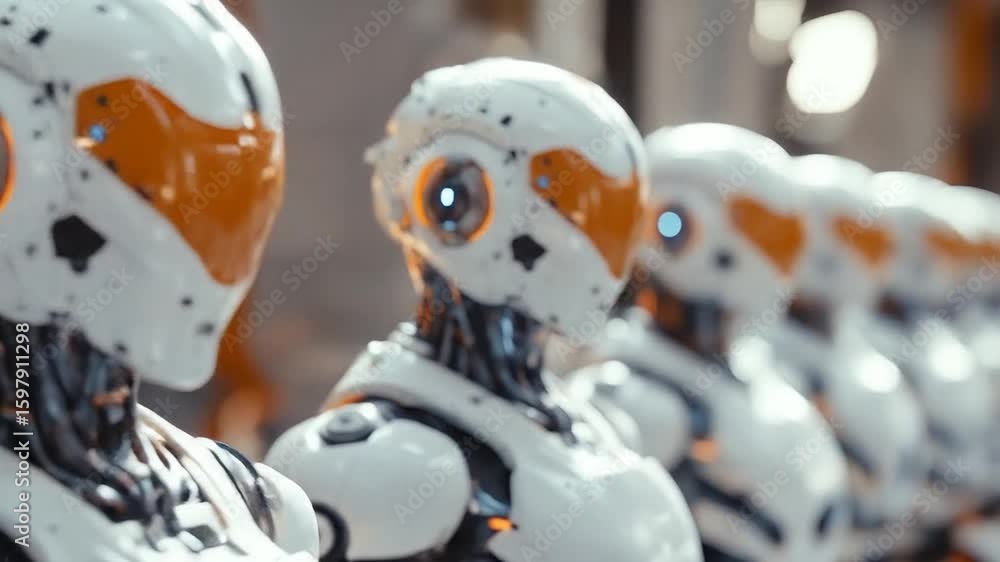Poster robots in factory line.