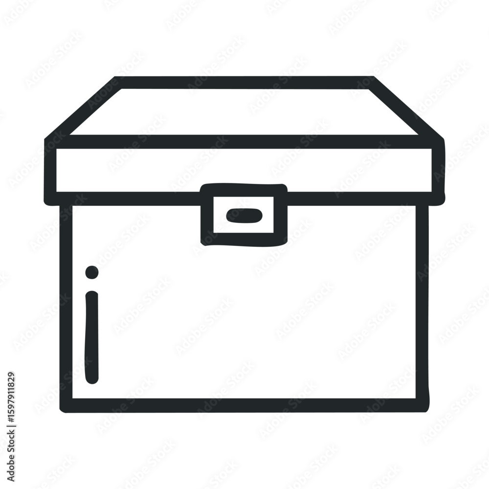 Poster simple black and white line drawing of a closed storage box with a lid