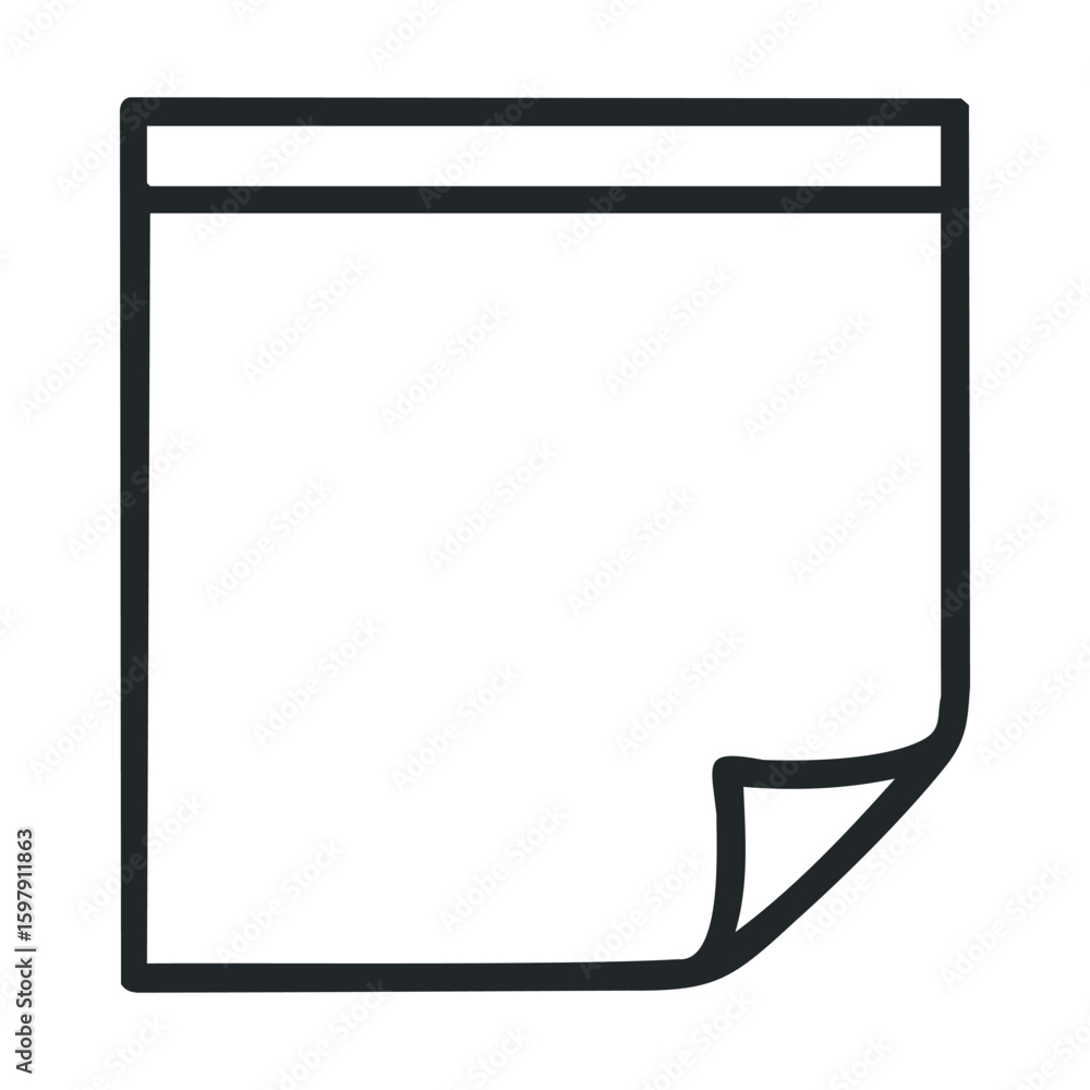 Poster simple outline of a blank notepad page with a folded corner