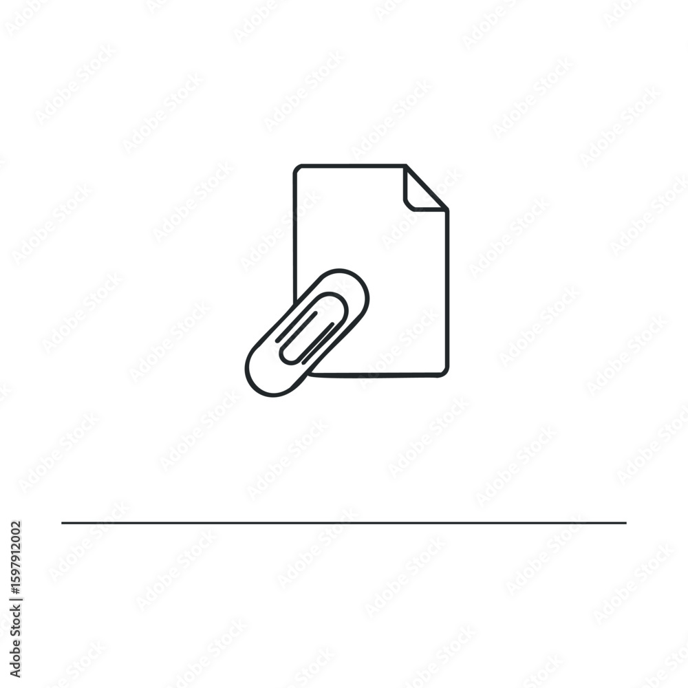 Poster minimalist paperclip and document icon with clean lines on white background