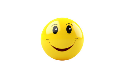 Fototapeta premium Bright yellow smiley face with happy expression and glossy finish isolated on white or transparent png.