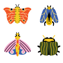 insects colorful cute illustration. butterfly and insect illustration