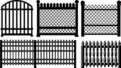 wrought iron fences set  line art vector silhouette illustration
