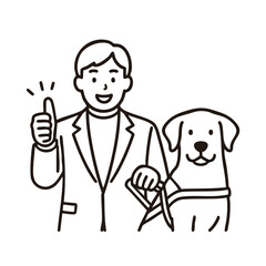 Guide‑dog handler man giving thumbs‑up, minimal line art illustration