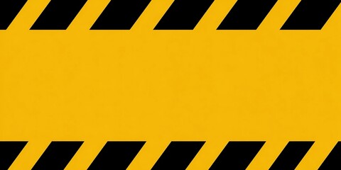 Diagonal black and yellow caution stripes on solid yellow banner