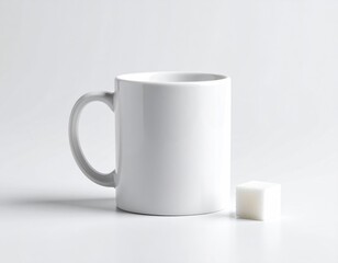 Obraz premium Minimal White Mug Mockup With Sugar Cube Isolated Against Clean White Backdrop