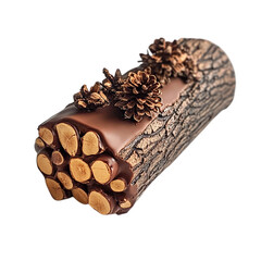 Chocolate yule log cake with creamy
