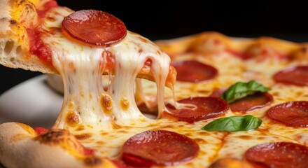 Close up of delicious pizza slice