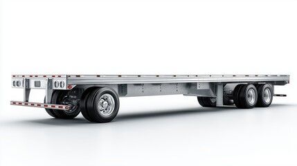 High-Quality Flatbed Trailer with Dual Axles on White Background for Transport