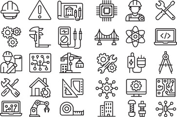 A Set of Thin Line Icons for Engineering, Technology, and Construction Industries