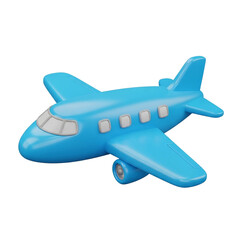 Fototapeta premium A blue 3D render of an airplane, air travel and transportation, modern aviation symbol, holiday and vacation concept, and simplified travel icon.