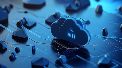 Cloud computing technology concept with interconnected network and digital data storage