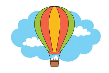Fototapeta premium A colorful hot air balloon floats gently among fluffy white clouds in a bright blue sky