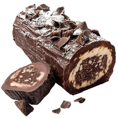 Chocolate yule log cake with creamy