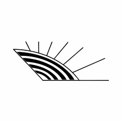 Fototapeta premium Abstract black and white vector art illustrating a fish, boat, and natural elements like trees and leaves, perfect for a modern design symbol or icon