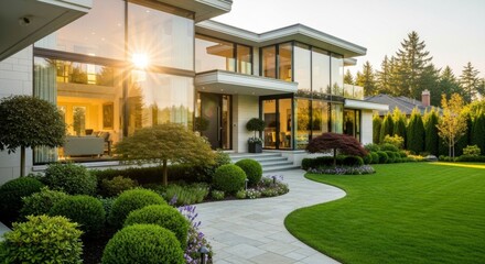 Contemporary Residential Architecture with Clean Lines and Neutral Tones in Daylight