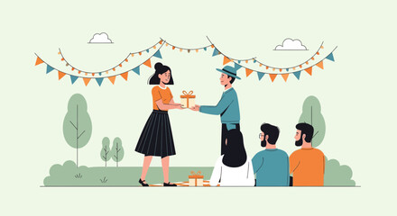 Celebrating Culture With a Special Gift During an Outdoors Gathering Illustration