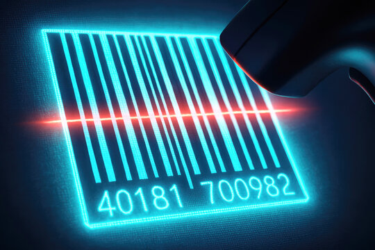 Glowing Blue Barcode Scan With Red Laser scanning technology