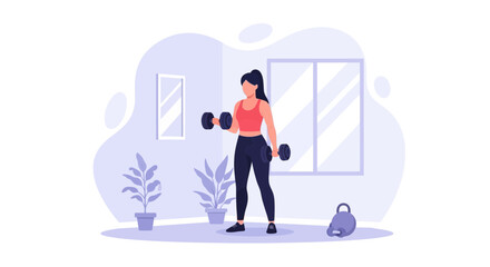 Athletic Woman Exercising With Dumbbells For Strength And Toning At Home