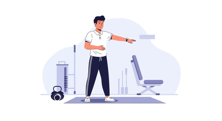 Athletic Young Man Warming Up Before Workout At Home Gymnasium