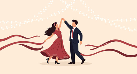 Elegant Couple Enjoying A Dance On A Special Occasion Event Illustration