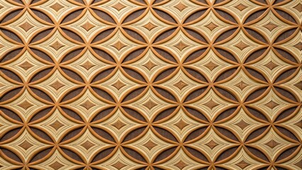 Intricate Geometric Pattern with Natural Wood Texture in Warm Brown and Cream Tones